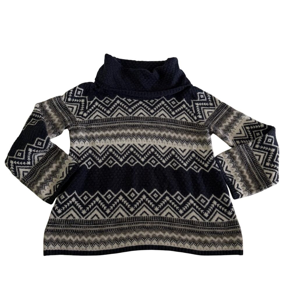 Coldwater Creek Blue Fair Isle Wool Alpaca Mohair Turtleneck Sweater L